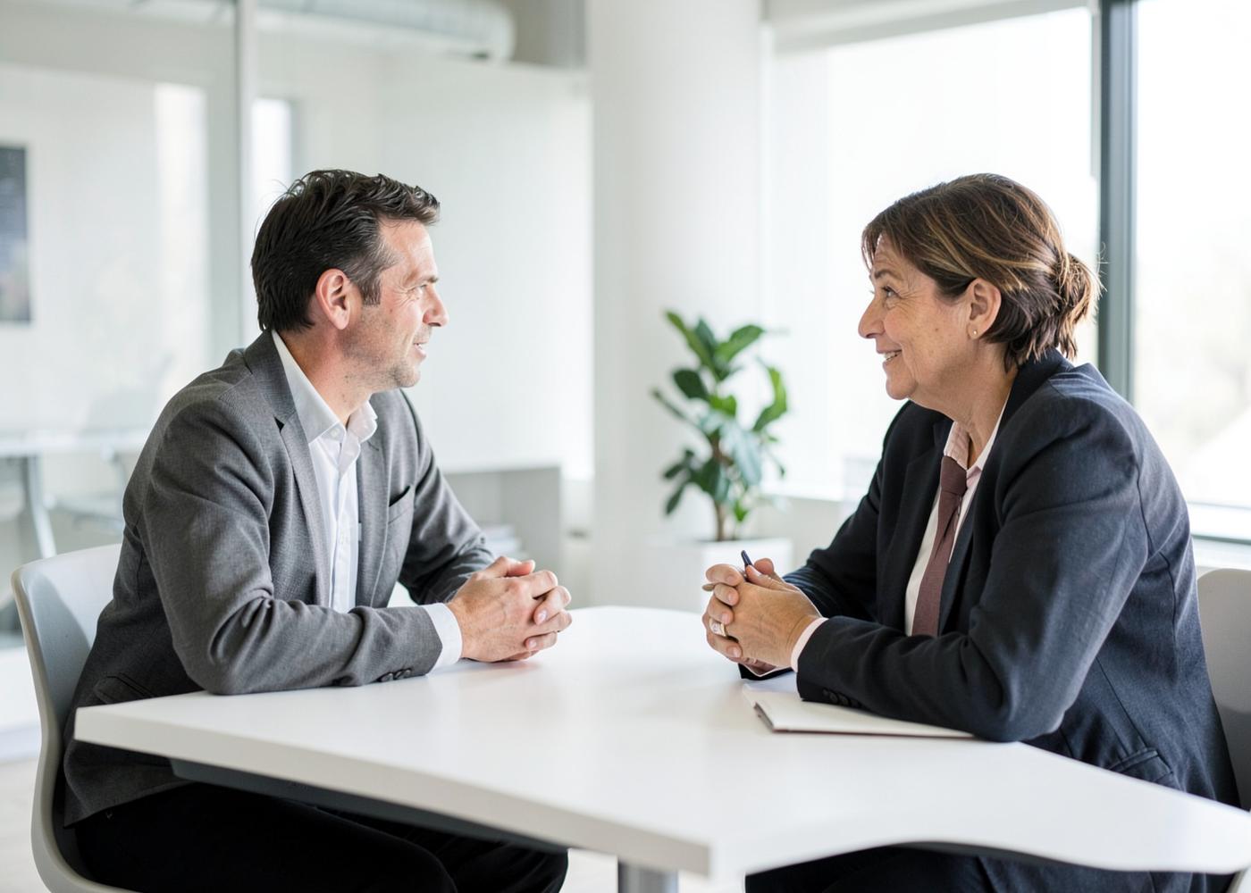 Conversación de trabajo entre dos profesionales
